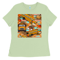 Matcha fall school bus seamless pattern Ladies Tee - BundleAndBundleShop