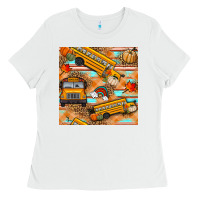White fall school bus seamless pattern Ladies Tee - BundleAndBundleShop