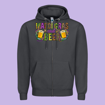 Mardi Gras And Beer Hjf Zipper Hoodie Designed By Howdyjamesfarm