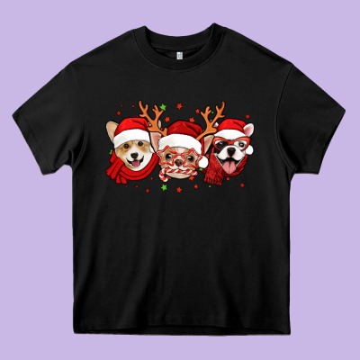 Christmas Dogs Corgi Chihuahua Frenchie Heavy Core Tee Designed By Jasminsmagicworld