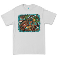 Dove Grey bucking bronco cowboy rodeo cactus and sunflowers Premium Tee - Artiststas
