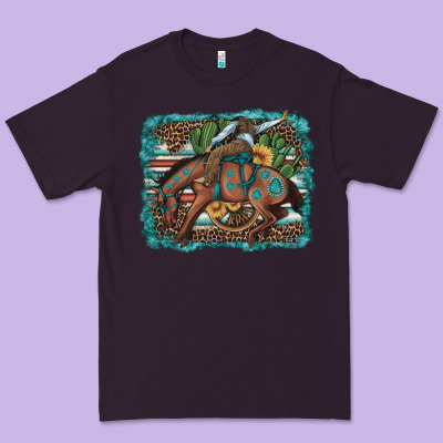 Bucking Bronco Cowboy Rodeo Cactus And Sunflowers Premium Tee Designed By Artiststas