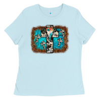 Baby Blue bull skull cross backgraund Ladies Tee - JahusDesignShop