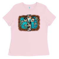 Bubblegum Pink bull skull cross backgraund Ladies Tee - JahusDesignShop