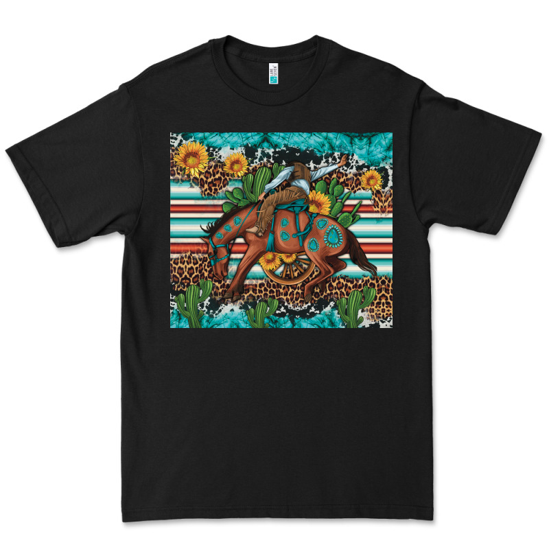 Bucking Bronco Cowboy Rodeo Cactus And Sunflowers Premium Tee by Artiststas | Teevron