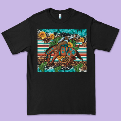 Bucking Bronco Cowboy Rodeo Cactus And Sunflowers Premium Tee Designed By Artiststas