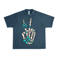 Midnight Navy turquoise gemstone skeleton hand Urban Heavy Tee - MaliasSmallBusiness