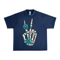 Navy turquoise gemstone skeleton hand Urban Heavy Tee - MaliasSmallBusiness
