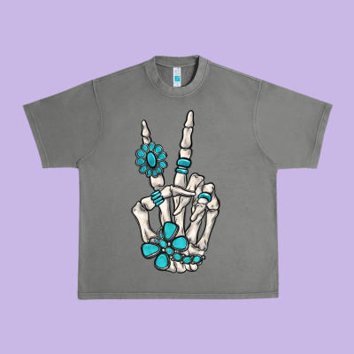Turquoise Gemstone Skeleton Hand Urban Heavy Tee Designed By Maliassmallbusiness