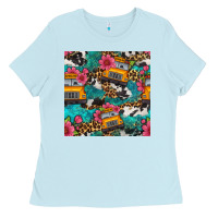 Baby Blue western school bus seamless pattern Ladies Tee - BundleAndBundleShop