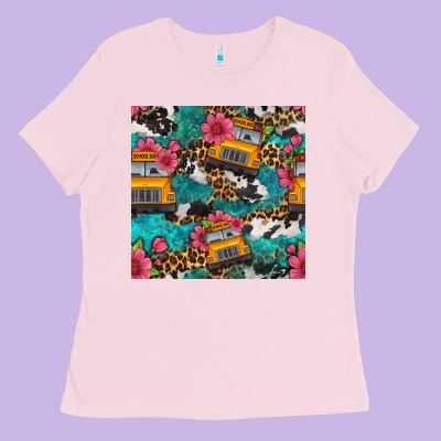Western School Bus Seamless Pattern Ladies Tee Designed By Bundleandbundleshop