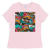 Bubblegum Pink western school bus seamless pattern Ladies Tee - BundleAndBundleShop