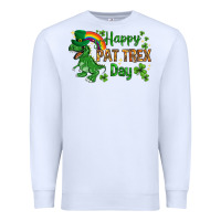 White St. Patrick's Happy Pat T-Rex Day with rainbow Premium Sweatshirt - HowdyJamesFarm