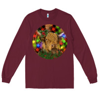 Burgundy Brown Cow Christmas Long Sleeve Tee - RanaPortraitStore