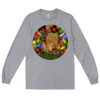 Heather Grey Brown Cow Christmas Long Sleeve Tee - RanaPortraitStore