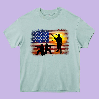 American Flag Soldier Sunset Heavy Core Tee Designed By Jahusdesignshop