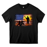 Black american flag soldier sunset Heavy Core Tee - JahusDesignShop