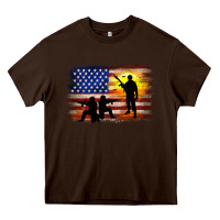 Chocolate Brown american flag soldier sunset Heavy Core Tee - JahusDesignShop
