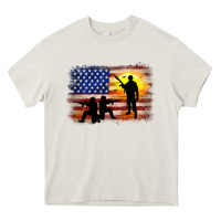 Cream american flag soldier sunset Heavy Core Tee - JahusDesignShop
