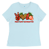Baby Blue peace love strawberries Ladies Tee - Jasminsmagicworld