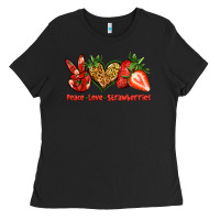 Black peace love strawberries Ladies Tee - Jasminsmagicworld