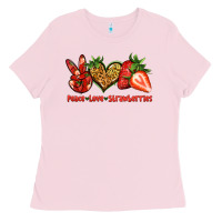 Bubblegum Pink peace love strawberries Ladies Tee - Jasminsmagicworld