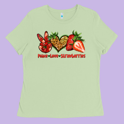 Peace Love Strawberries Ladies Tee Designed By Jasminsmagicworld