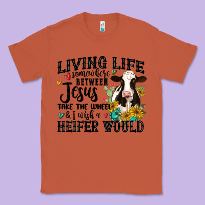 Living Life Somewhere Between Jesus Take The Wheel Classic Tee Designed By Maliassmallbusiness