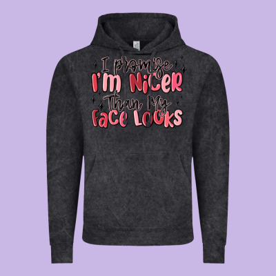 I Promise I'm Nicer Than My Face Looks Vintage Hoodie Designed By Maliassmallbusiness