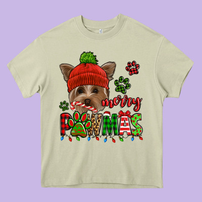 Merry Pawmas Christmas Yorkie Heavy Core Tee Designed By Jasminsmagicworld