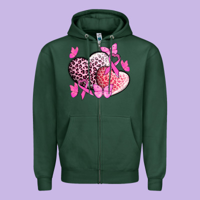 Cancer Hearts Cancer Awaneress Zipper Hoodie Designed By Howdyjamesfarm
