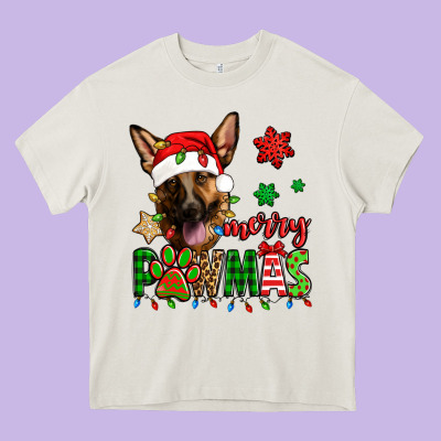 Merry Pawmas Christmas German Shepherd Heavy Core Tee Designed By Jasminsmagicworld