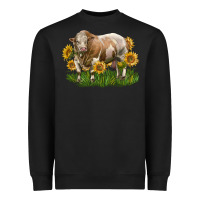 Black simmental bull with sunflowers Heavyweight Sweatshirt - LillyAllenDesigns