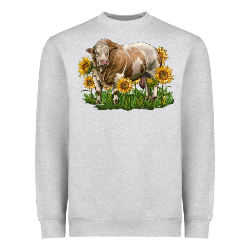 Simmental Bull With Sunflowers Heavyweight Sweatshirt by LillyAllenDesigns | Teevron