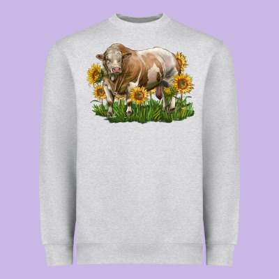 Simmental Bull With Sunflowers Heavyweight Sweatshirt Designed By Lillyallendesigns