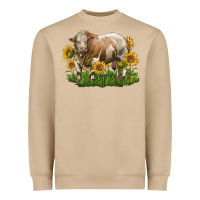 Mushroom simmental bull with sunflowers Heavyweight Sweatshirt - LillyAllenDesigns