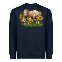 Navy simmental bull with sunflowers Heavyweight Sweatshirt - LillyAllenDesigns