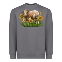 Storm simmental bull with sunflowers Heavyweight Sweatshirt - LillyAllenDesigns