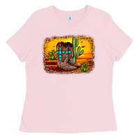 Bubblegum Pink cross sunset backgraund Ladies Tee - JahusDesignShop