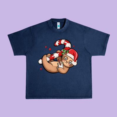 Cute Christmas Sloth Urban Heavy Tee Designed By Maliassmallbusiness