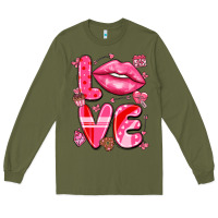 Army Green love with lips Long Sleeve Tee - LillyAllenDesigns