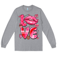 Heather Grey love with lips Long Sleeve Tee - LillyAllenDesigns