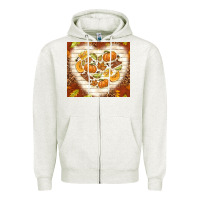 Oatmeal Heather fall heart with leopard Zipper Hoodie - TumblerDesignByShophia