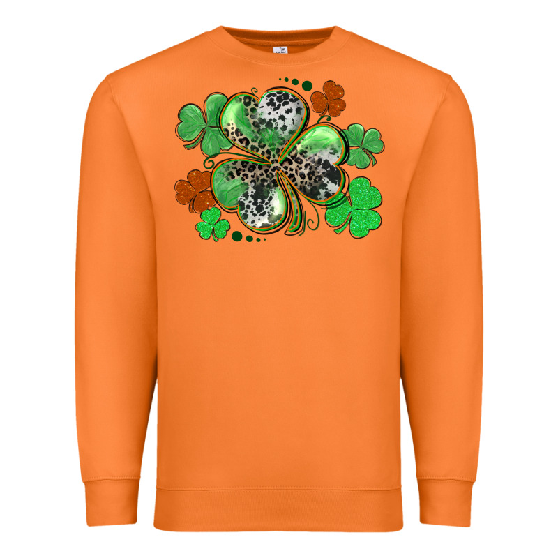 St. Patrick's Day Shamrock Leopard And Cowhide Premium Sweatshirt by CowGirlArtShop | Teevron