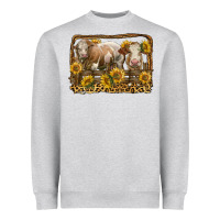 Heather Grey simmental bull and heifer with sunflowers Heavyweight Sweatshirt - LillyAllenDesigns
