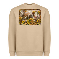 Mushroom simmental bull and heifer with sunflowers Heavyweight Sweatshirt - LillyAllenDesigns