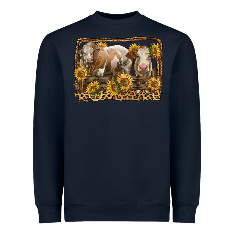 Simmental Bull And Heifer With Sunflowers Heavyweight Sweatshirt by LillyAllenDesigns | Teevron