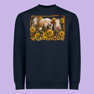 Simmental Bull And Heifer With Sunflowers Heavyweight Sweatshirt Designed By Lillyallendesigns