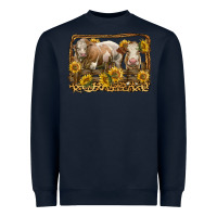 Navy simmental bull and heifer with sunflowers Heavyweight Sweatshirt - LillyAllenDesigns