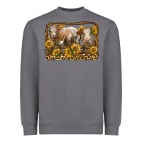Storm simmental bull and heifer with sunflowers Heavyweight Sweatshirt - LillyAllenDesigns